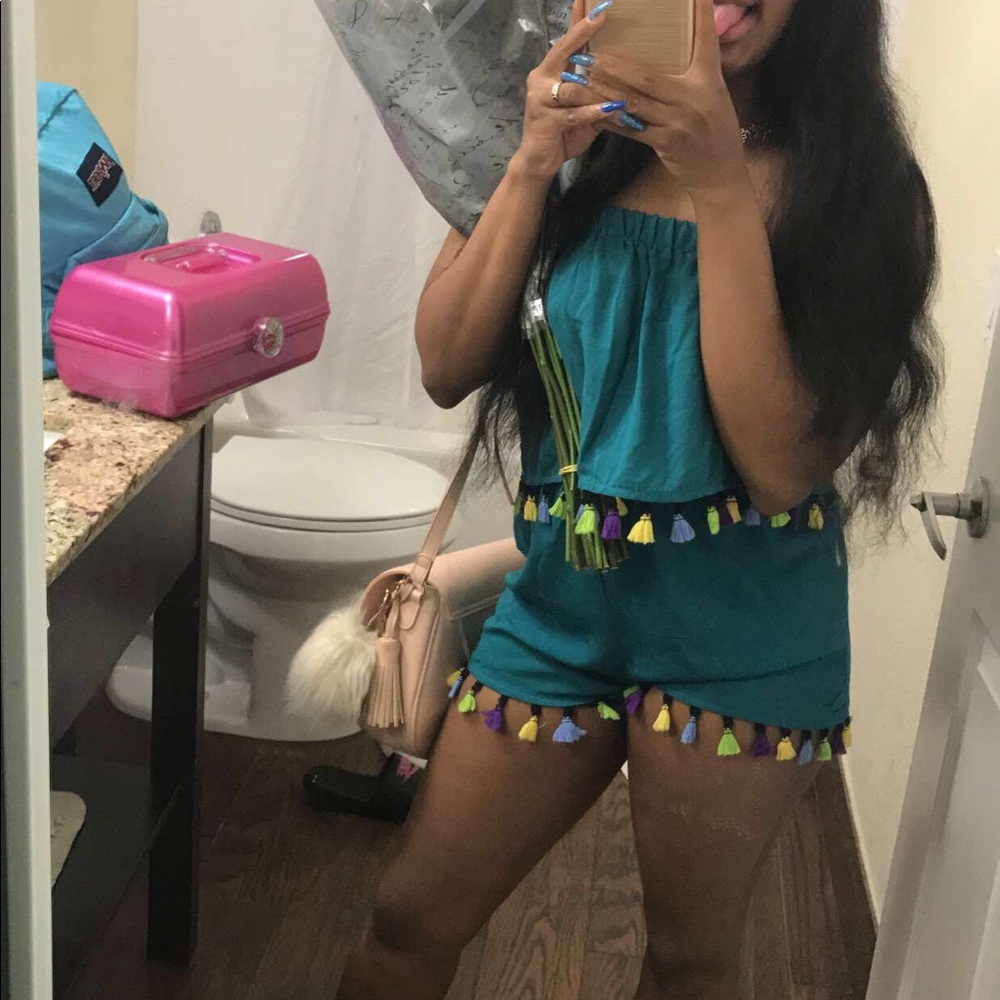 Aqua Green Tasseled Romper